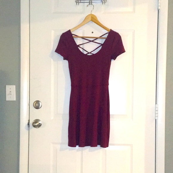 Hollister Red Skater Dress Small Ribbed Strappy Short Sleeve Circle Skirt - Picture 1 of 7
